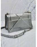 CHRISTIAN DIOR DIORAMA MEDIUM SILVER METALLIC CANNAGE LEATHER FLAP CHAIN CROSSBODY BAG