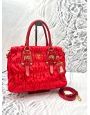 (LIKE NEW) PRADA TESSUTO GAUFRE TOTE BAG IN ROSE RED WITH LONG STRAP 