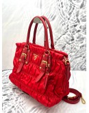 (LIKE NEW) PRADA TESSUTO GAUFRE TOTE BAG IN ROSE RED WITH LONG STRAP 