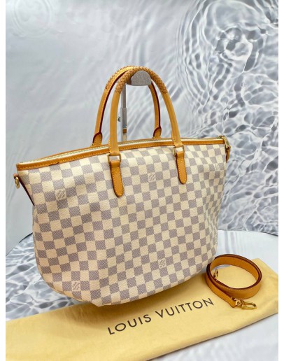 (LIKE NEW) LOUIS VUITTON WHITE DAMIER AZUR CANVAS RIVIERA MM TOTE BAG WITH LONG STRAP