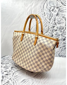 (LIKE NEW) LOUIS VUITTON WHITE DAMIER AZUR CANVAS RIVIERA MM TOTE BAG WITH LONG STRAP