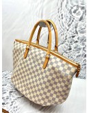 (LIKE NEW) LOUIS VUITTON WHITE DAMIER AZUR CANVAS RIVIERA MM TOTE BAG WITH LONG STRAP