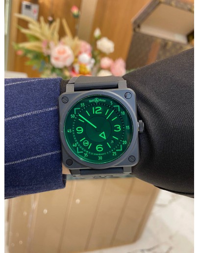 (LIKE NEW) 2021 BELL & ROSS BR03-92 HUD GREEN SAPPHIRE GREEN DIAL LIMITED EDITION TO 999 PIECES WORLDWIDE 42MM AUTOMATIC UNISEX WATCH -FULL SET-