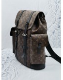 (LIKE NEW) LOUIS VUITTON CHRISTOPHER MM BROWN MONOGRAM MACASSAR CANVAS WITH BLACK LEATHER BACKPACK