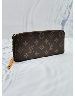 (LIKE NEW) LOUIS VUITTON CLEMENCE LONG WALLET IN BROWN MONOGRAM CANVAS WITH PUMPKIN YELLOW INNER LINING