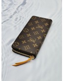 (LIKE NEW) LOUIS VUITTON CLEMENCE LONG WALLET IN BROWN MONOGRAM CANVAS WITH PUMPKIN YELLOW INNER LINING