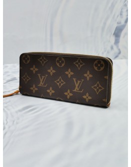 (LIKE NEW) LOUIS VUITTON CLEMENCE LONG WALLET IN BROWN MONOGRAM CANVAS WITH PUMPKIN YELLOW INNER LINING