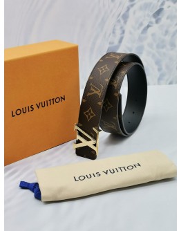 (BRAND NEW) LOUIS VUITTON REVERSIBLE BELT BROWN MONOGRAM CANVAS / LEATHER SIZE 80/32 -FULL SET-