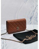 (LIKE NEW) 2023 MICROCHIP CHANEL CC CARAMEL BROWN SHINY QUILTED CAVIAR LEATHER WALLET ON CHAIN BAG