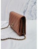 (LIKE NEW) 2023 MICROCHIP CHANEL CC CARAMEL BROWN SHINY QUILTED CAVIAR LEATHER WALLET ON CHAIN BAG