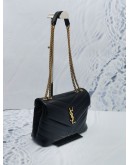 (LIKE NEW) 2022 YSL SAINT LAURENT LOULOU SMALL IN BLACK CHEVRON QUILTED LAMBSKIN LEATHER GOLD CHAIN BAG