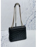 (LIKE NEW) 2022 YSL SAINT LAURENT LOULOU SMALL IN BLACK CHEVRON QUILTED LAMBSKIN LEATHER GOLD CHAIN BAG