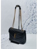 (LIKE NEW) 2022 YSL SAINT LAURENT LOULOU SMALL IN BLACK CHEVRON QUILTED LAMBSKIN LEATHER GOLD CHAIN BAG