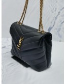 (LIKE NEW) 2022 YSL SAINT LAURENT LOULOU SMALL IN BLACK CHEVRON QUILTED LAMBSKIN LEATHER GOLD CHAIN BAG