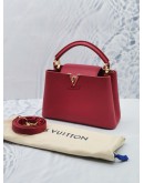 (LIKE NEW) 2021 LOUIS VUITTON CAPUCINES BB SCARLET GRAINED TAURILLON LEATHER TOP HANDLE BAG WITH REMOVABLE STRAP 