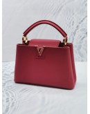 (LIKE NEW) 2021 LOUIS VUITTON CAPUCINES BB SCARLET GRAINED TAURILLON LEATHER TOP HANDLE BAG WITH REMOVABLE STRAP 