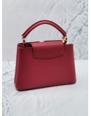 (LIKE NEW) 2021 LOUIS VUITTON CAPUCINES BB SCARLET GRAINED TAURILLON LEATHER TOP HANDLE BAG WITH REMOVABLE STRAP 