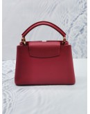 (LIKE NEW) 2021 LOUIS VUITTON CAPUCINES BB SCARLET GRAINED TAURILLON LEATHER TOP HANDLE BAG WITH REMOVABLE STRAP 