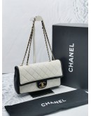 CHANEL SEASONAL BLACK WHITE CALFSKIN LEATHER FLAP GOLD CHAIN SHOULDER BAG 