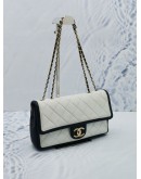 CHANEL SEASONAL BLACK WHITE CALFSKIN LEATHER FLAP GOLD CHAIN SHOULDER BAG 