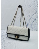 CHANEL SEASONAL BLACK WHITE CALFSKIN LEATHER FLAP GOLD CHAIN SHOULDER BAG 