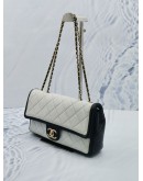 CHANEL SEASONAL BLACK WHITE CALFSKIN LEATHER FLAP GOLD CHAIN SHOULDER BAG 