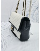 CHANEL SEASONAL BLACK WHITE CALFSKIN LEATHER FLAP GOLD CHAIN SHOULDER BAG 