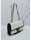 CHANEL SEASONAL BLACK WHITE CALFSKIN LEATHER FLAP GOLD CHAIN SHOULDER BAG 