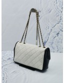 CHANEL SEASONAL BLACK WHITE CALFSKIN LEATHER FLAP GOLD CHAIN SHOULDER BAG 