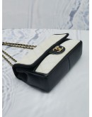 CHANEL SEASONAL BLACK WHITE CALFSKIN LEATHER FLAP GOLD CHAIN SHOULDER BAG 