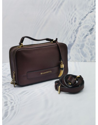 BRAUN BUFFEL BROWN LEATHER DUAL COMPARTMENT CROSSBODY BAG 