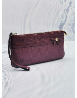 GUCCI BURGUNDY GUCCISSIMA LEATHER ZIPPED POUCH 