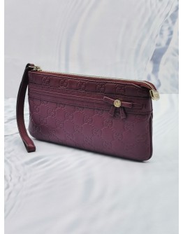 GUCCI BURGUNDY GUCCISSIMA LEATHER ZIPPED POUCH 