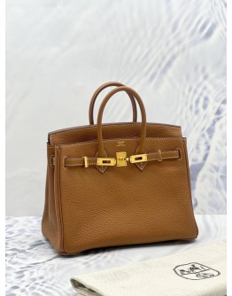 (BRAND NEW) 2020 HERMES CLASSIC BIRKIN 25 CARAMEL BROWN TOGO LEATHER WITH GOLD HARDWARE TOP HANDLE BAG 