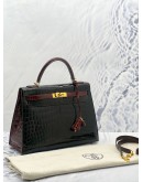 (LIKE NEW) HERMES LIMITED EDITION KELLY 32 HSS (AKA HORSESHOE OR CUSTOM) TWO TONE BLACK & MAROON CROCODILE LEATHER GHW 