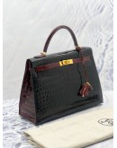 (LIKE NEW) HERMES LIMITED EDITION KELLY 32 HSS (AKA HORSESHOE OR CUSTOM) TWO TONE BLACK & MAROON CROCODILE LEATHER GHW 