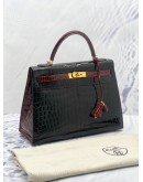 (LIKE NEW) HERMES LIMITED EDITION KELLY 32 HSS (AKA HORSESHOE OR CUSTOM) TWO TONE BLACK & MAROON CROCODILE LEATHER GHW 