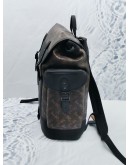 (LIKE NEW) 2023 COACH HITCH BACKPACK IN BROWN SIGNATURE CANVAS WITH BLACK LEATHER TRIM 