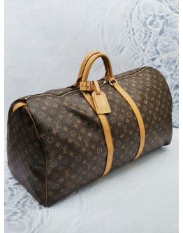 LOUIS VUITTON KEEPALL 55 BROWN MONOGRAM CANVAS / LEATHER TRIM GOLD HARDWARE TRAVEL BAG