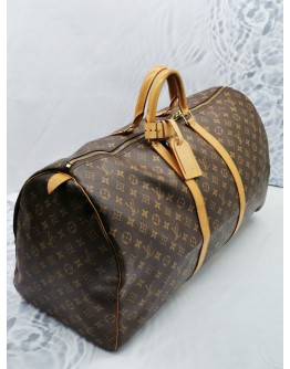 LOUIS VUITTON KEEPALL 55 BROWN MONOGRAM CANVAS / LEATHER TRIM GOLD HARDWARE TRAVEL BAG