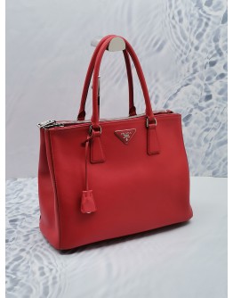 PRADA HOT RED VITELLO LEATHER LARGE GALLERIA DOUBLE ZIP TOTE BAG 