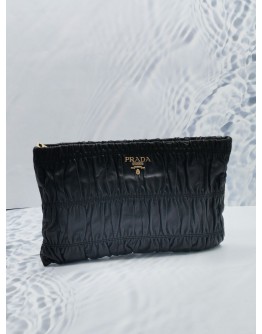 PRADA BLACK GAUFRE NAPPA LEATHER CLUTCH