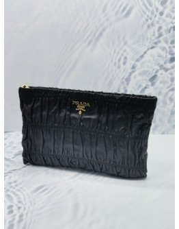 PRADA BLACK GAUFRE NAPPA LEATHER CLUTCH