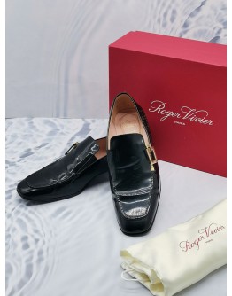 ROGER VIVIER ZIP LOAFER BLACK PATENT LEATHER SIZE 37 1/2 -FULL SET-