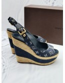 LOUIS VUITTON MONOGRAM DENIM GRAND BLUE  FORMENTERA WEDGE PUMPS SIZE 35 1/2