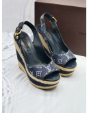 LOUIS VUITTON MONOGRAM DENIM GRAND BLUE  FORMENTERA WEDGE PUMPS SIZE 35 1/2