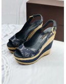 LOUIS VUITTON MONOGRAM DENIM GRAND BLUE  FORMENTERA WEDGE PUMPS SIZE 35 1/2