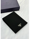 PRADA LOGO PLAQUE WALLET IN BLACK NYLON 