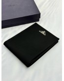 PRADA LOGO PLAQUE WALLET IN BLACK NYLON 