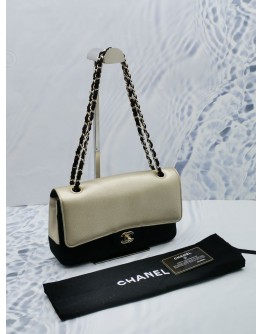 CHANEL CLASSIC MEDIUM PURE BICOLOR GOLDEN GOLD CAVIAR & BLACK CALF LEATHER TIMELESS FLAP BAG YEAR 2017 